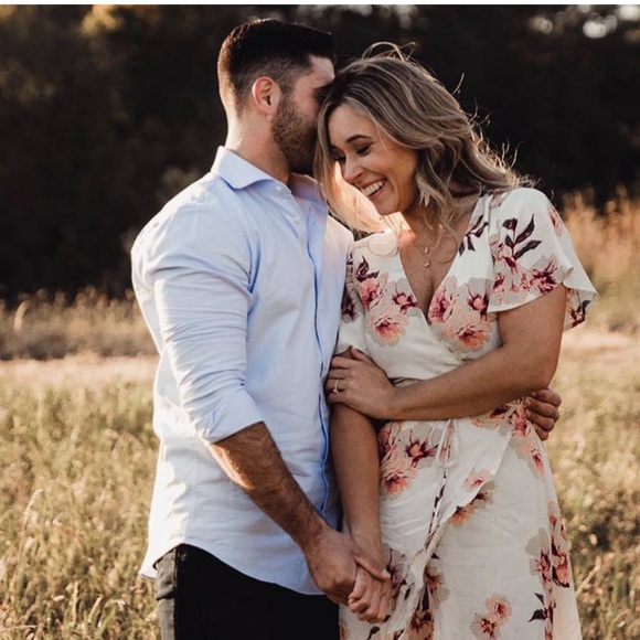 Leith cream floral flutter sleeve wrap maxi high low dress with ruffle - Picture 5 of 7